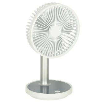   Akkumulátoros asztali ventilátor, USB-töltés, 4 fokozat, LED, 30-38 cm, fehér