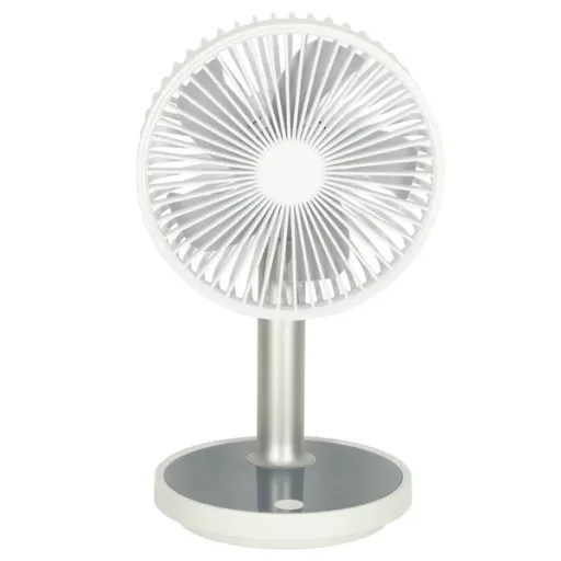 Akkumulátoros asztali ventilátor, USB-töltés, 4 fokozat, LED, 30-38 cm, fehér