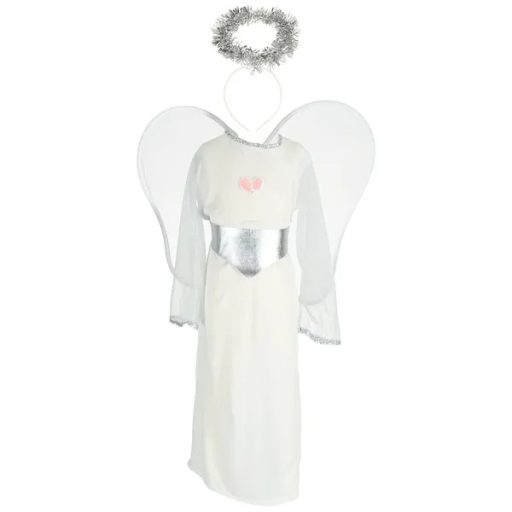 Gyerek angyal jelmez szett, 4 részes, fehér, S méret (100–110 cm)