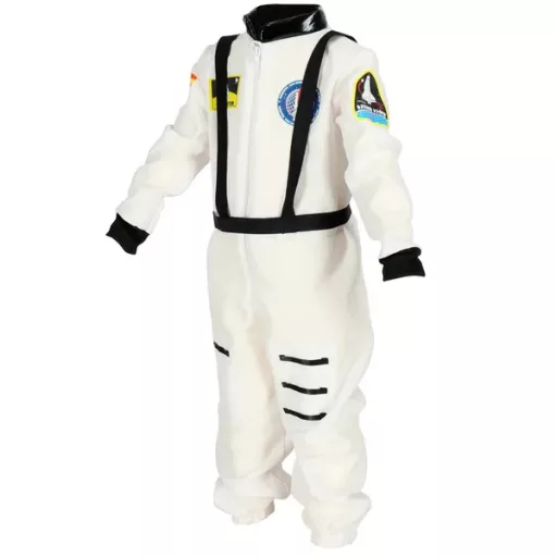 Gyerek űrhajós jelmez, M méret (110–120 cm), fehér poliészter