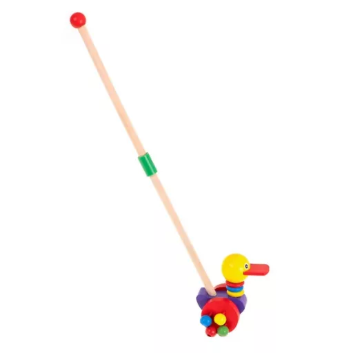 Fa kacsás tolórúd-játék, csörgős kerekekkel, 46 cm