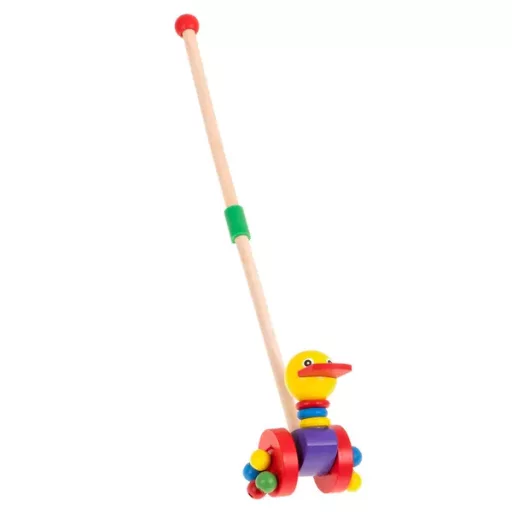 Fa kacsás tolórúd-játék, csörgős kerekekkel, 46 cm