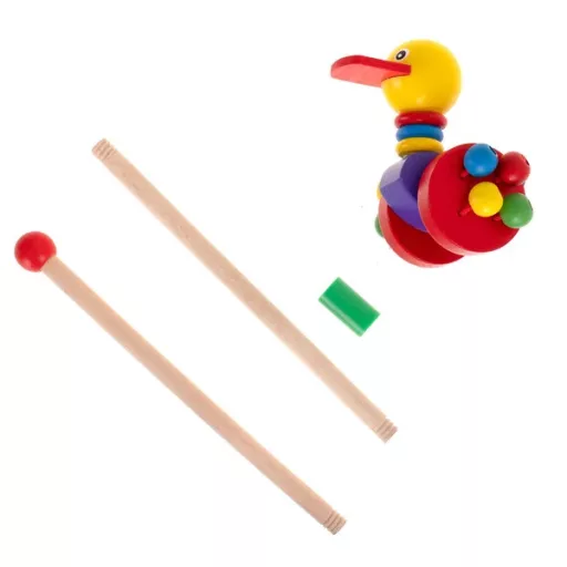 Fa kacsás tolórúd-játék, csörgős kerekekkel, 46 cm