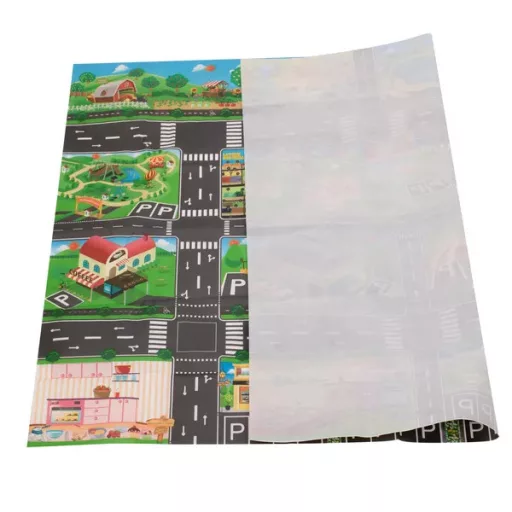 Vízálló városmintás játszószőnyeg közlekedési táblákkal 130×100 cm