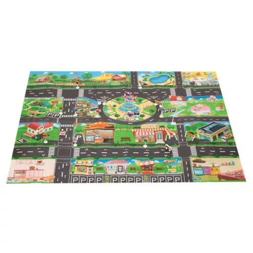Vízálló városmintás játszószőnyeg közlekedési táblákkal 130×100 cm