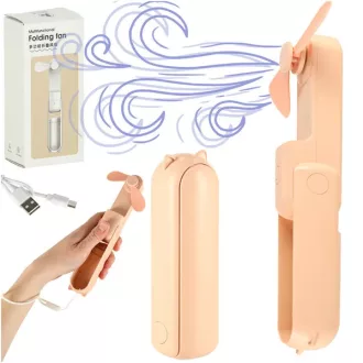   Mini összehajtható USB asztali-kézi ventilátor powerbank funkcióval, rózsaszín