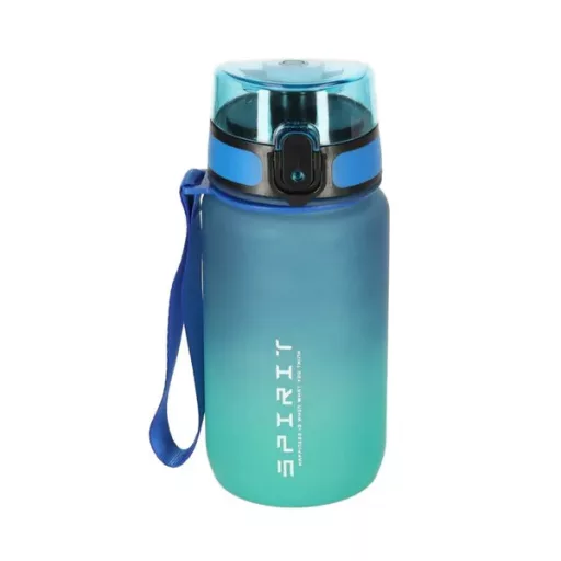 Sport kulacs szívószállal, csuklópánttal, 600 ml, kék-zöld