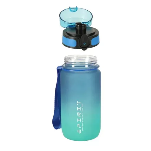 Sport kulacs szívószállal, csuklópánttal, 600 ml, kék-zöld