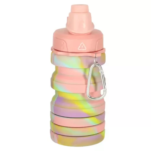 Szilikon összecsukható sport kulacs fogantyúval, 500 ml, szivárvány