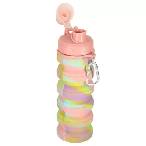 Szilikon összecsukható sport kulacs fogantyúval, 500 ml, szivárvány