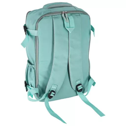 Zöld utazó hátizsák 3 rekesszel, kézipoggyász méret 45×30×12,5 cm