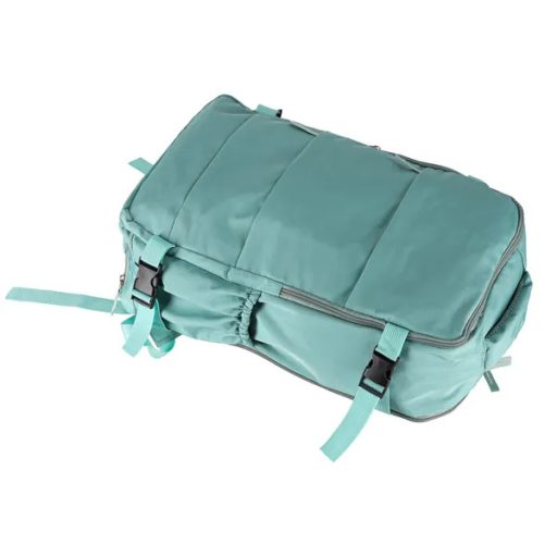Zöld utazó hátizsák 3 rekesszel, kézipoggyász méret 45×30×12,5 cm