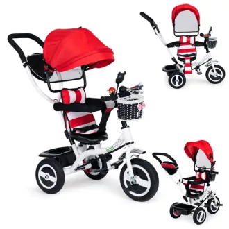   Ecotoys piros, forgatható üléses, gumikerék gyermek tricikli kupolával 12+ hó