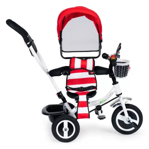 Ecotoys piros, forgatható üléses, gumikerék gyermek tricikli kupolával 12+ hó