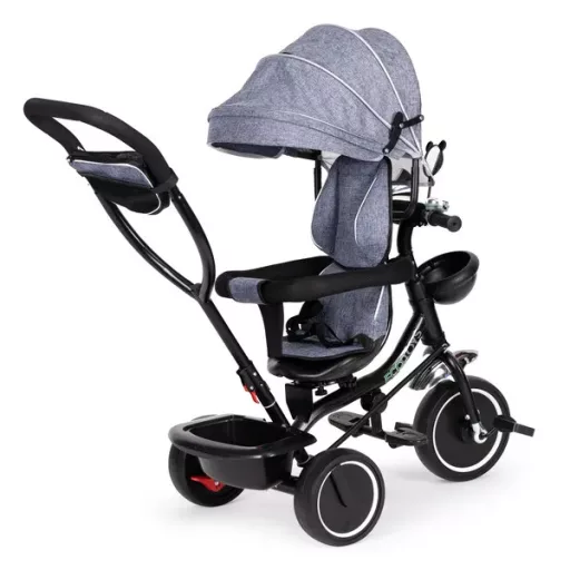 ECOTOYS szürke gyerek tricikli 360° forgatható üléssel és kupolával, 12 hó+