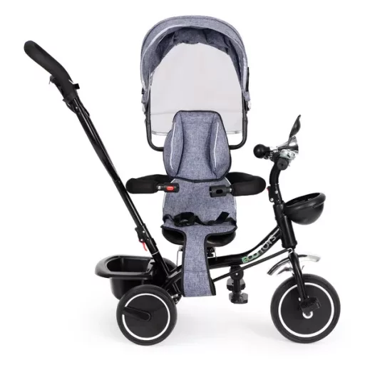 ECOTOYS szürke gyerek tricikli 360° forgatható üléssel és kupolával, 12 hó+