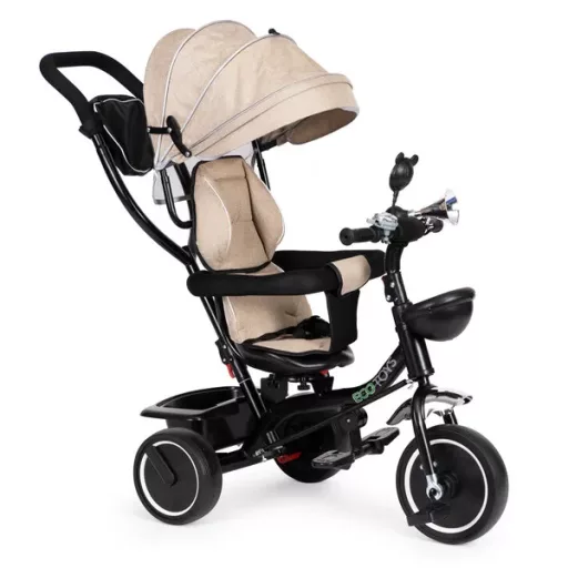 ECOTOYS bézs tricikli, 360° ülés, napellenző, 12–48 hó, 25 kg