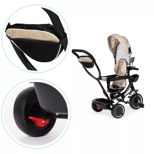 ECOTOYS bézs tricikli, 360° ülés, napellenző, 12–48 hó, 25 kg