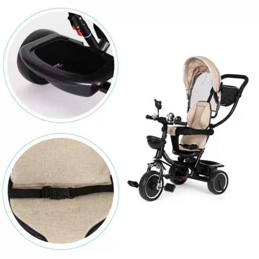 ECOTOYS bézs tricikli, 360° ülés, napellenző, 12–48 hó, 25 kg