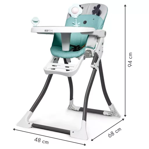 Ecotoys etetőszék kivehető tálcával, állítható lábtartóval, szarvas mintával, zöld-fehér-szürke