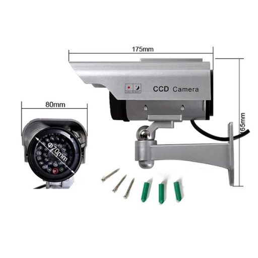 Szolár paneles álkamera villogó piros LED-del, kültéri-beltéri, ABS ház