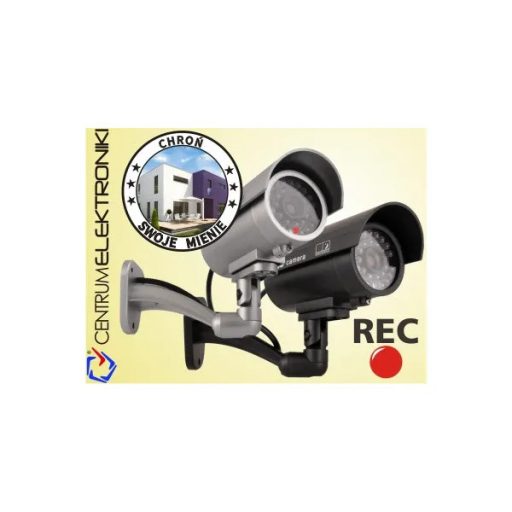 Ezüst csőkamera-atrapa IR LED-del, villogó piros dióda, kültéri-beltéri