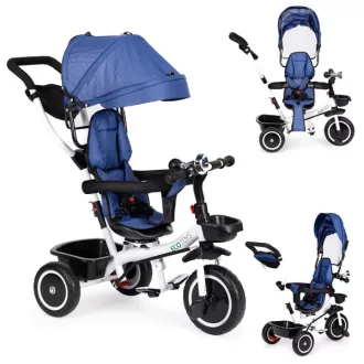   ECOTOYS kék gyermek tricikli 360° forgatható üléssel, acél váz, 6 hó+