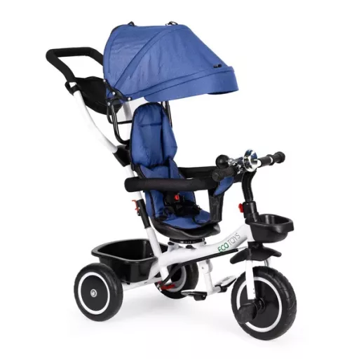 ECOTOYS kék gyermek tricikli 360° forgatható üléssel, acél váz, 6 hó+