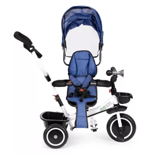ECOTOYS kék gyermek tricikli 360° forgatható üléssel, acél váz, 6 hó+