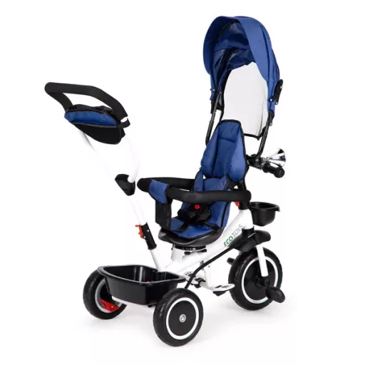 ECOTOYS kék gyermek tricikli 360° forgatható üléssel, acél váz, 6 hó+