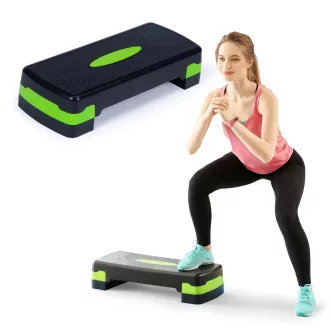   Fitness aerobic- step pad állítható fellépő magassággal, 67x27x10/15 cm, fekete-zöld