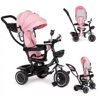   Pink forgatható üléses napellenzős tricikli, 12–48 hó, acél váz