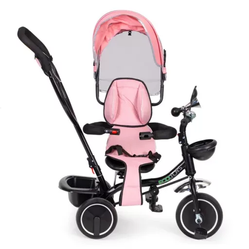 Pink forgatható üléses napellenzős tricikli, 12–48 hó, acél váz