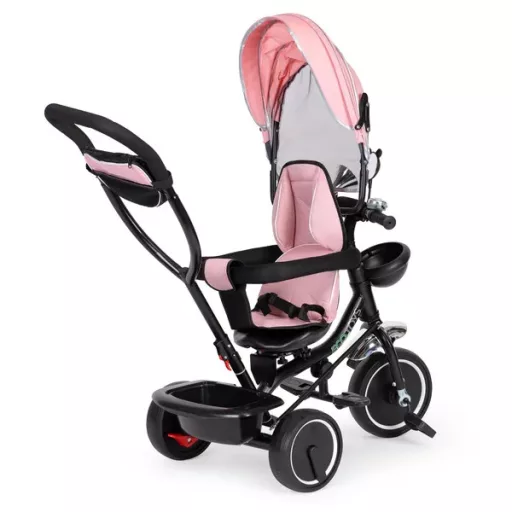 Pink forgatható üléses napellenzős tricikli, 12–48 hó, acél váz