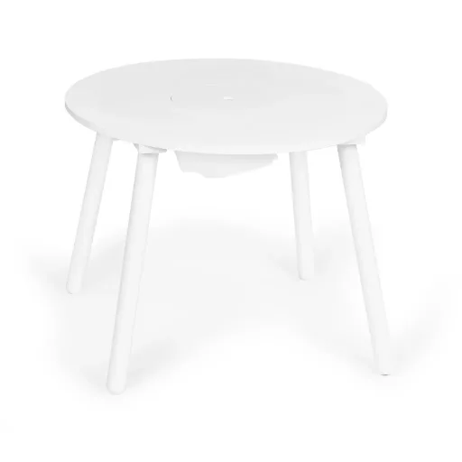 Ecotoys fa kerek gyermekasztal (59.5 cm) 2 db székkel, középső játéktárolóval, fehér