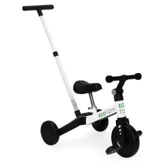   ECOTOYS 2 az 1-ben tricikli tolókarral, állítható ülésmagassággal és kormánnyal, fekete-fehér