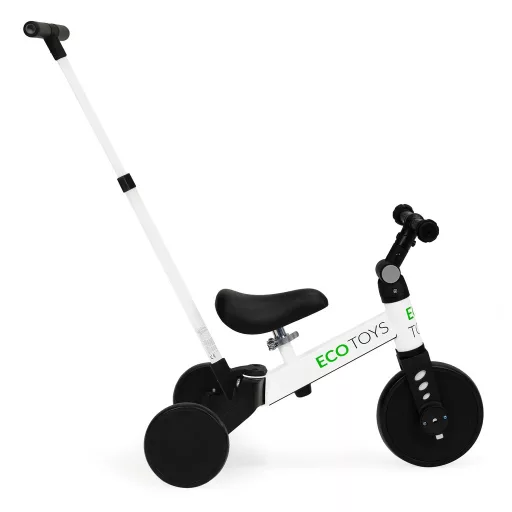 ECOTOYS 2 az 1-ben tricikli tolókarral, állítható ülésmagassággal és kormánnyal, fekete-fehér