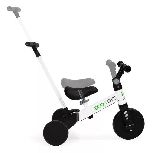 ECOTOYS 2 az 1-ben tricikli tolókarral, állítható ülésmagassággal és kormánnyal, fekete-fehér