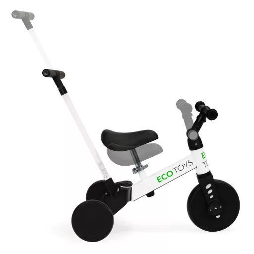 ECOTOYS 2 az 1-ben tricikli tolókarral, állítható ülésmagassággal és kormánnyal, fekete-fehér