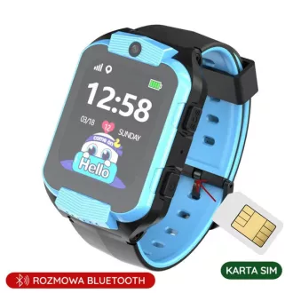   Gyerek 4G GPS okosóra IP65, 1.69'' érintőkijelző, kék/fekete