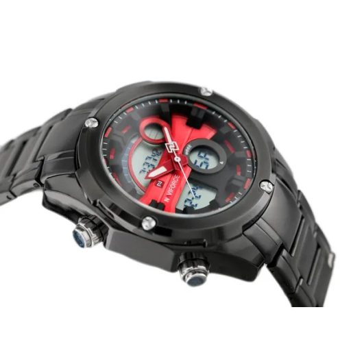 Naviforce Glock férfi kvarc karóra, fekete/piros, WR30, stopper, fém szíj