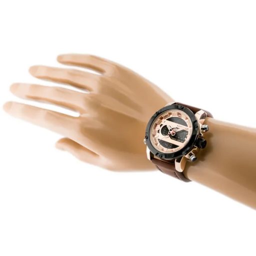 Naviforce férfi kvarcóra, barna bőr szíj, rozéarany 47 mm kronográf