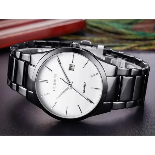 Curren 8106 férfi kvarc karóra – fekete fém szíj, ezüst számlap, dátum, díszdoboz