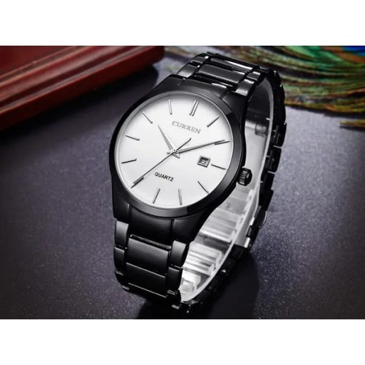 Curren 8106 férfi kvarc karóra – fekete fém szíj, ezüst számlap, dátum, díszdoboz