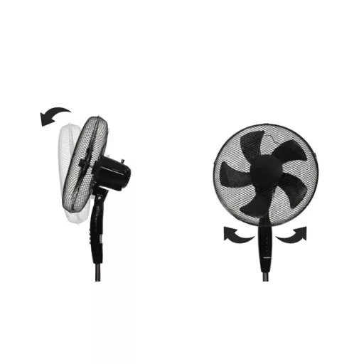 Fekete álló ventilátor 45 W, 5 lapát, 3 üzemmód, állítható magasság