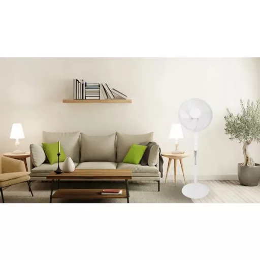 Álló ventilátor 45 W, 40 cm átmérő, 5 lapát, 3 sebesség, fehér