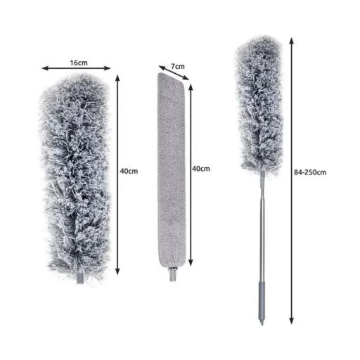 Teleszkópos portörlő kefe, 84–250 cm, 2 cserélhető fejjel, mikroszálas