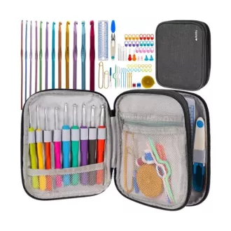   Horgolótű készlet 86 db, ergonomikus alumínium tűk tokban