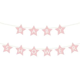   Világos rózsaszín csillagos 'Baby Shower' papír girland 290x16,5 cm