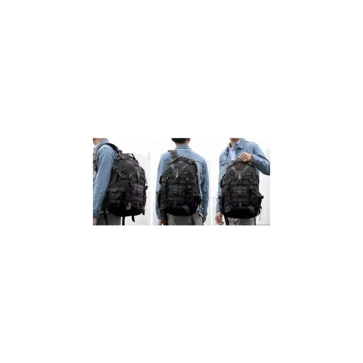 Trizand 20534 katonai/turisztikai hátizsák vízálló védőhuzattal, 25 l, 50x30x22 cm, fekete